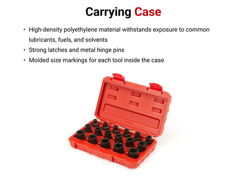 Open red case with Beast Mode Half Inch Drive Shallow 6-Point Impact Socket Set, 17-piece, dual marked, 8-24 mm.