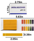 2-Pack pH Test Strips With 160 Total Strips, Universal 1-14 pH Range Litmus Paper, packaging dimensions and strip size shown