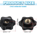 M8 Black Star Hand Knobs 32Mm Through Hole Brass Insert Screw On Clamping Handles 4 Pack with size measurements