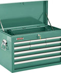 Green 9-Drawer Top Tool Chest With Ball Bearing Slides, 26 Inch Wide Metal Garage Storage Cabinet, Includes Drawer Liners, 17 Inch Tall