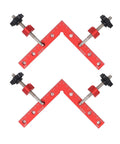 Nail The Square Every Time Heavy Duty 90 Degree Woodworking Corner Clamp 140X140mm Alignment Tool in red with clamps.