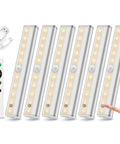 Six Pack Wireless Under Cabinet Lights With Remote Control No Fuss Dimmable 20 LED Rechargeable Night Light Strips, finger touching light