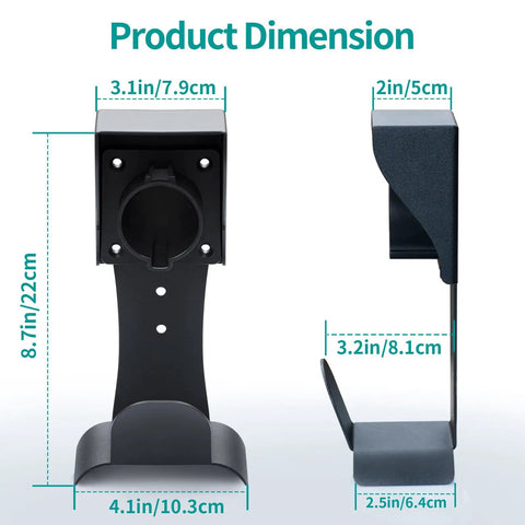 Dimensions of EV Charger Wall Mount Holder For SAE J1772 Cord Organizer showing size and details for installation.