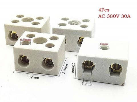 4pcs white porcelain ceramic terminal blocks with screw terminals for AC 380V 30A.