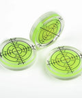 3-Pack 32mm Round for spirit Level Bubble showing clear green liquid with measurement grid for precise leveling.