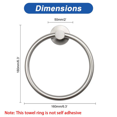 Brushed Nickel Round Towel Ring Wall Mounted Rustproof 304 Stainless Steel Hand Towel Holder dimensions 160mm x 160mm