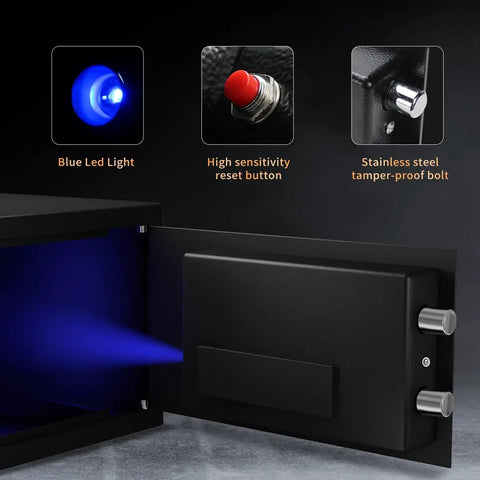 Fire Resistant Safe Box With Fireproof Waterproof Bag And Sensor Light 0.4 Cubic Feet Money Safe open with LED light.