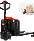 VEVOR Electric Pallet Jack Truck with black and red design, showing 4400 lbs capacity and steel forks, ideal for warehouse use.