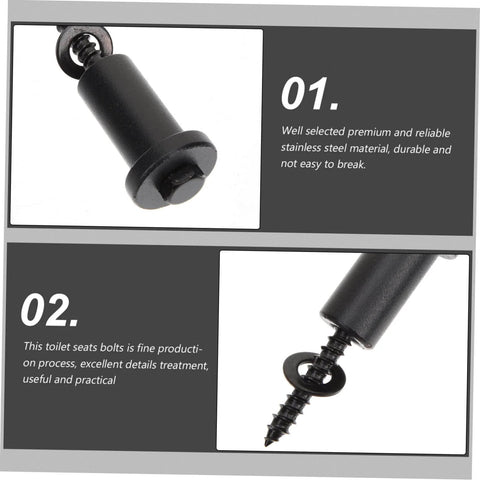 Close-up view of two stainless steel bolts, highlighting durability and fine production details, for toilet seat installation.