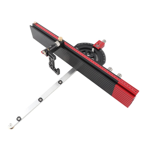 Heavy Duty Aluminum Miter Guide With Slick Sliding Fence For Table Saws And Router Tables Precision Tilt From Minus Sixty To Plus Sixty Degrees With Thirteen Stops for precise angle cuts.