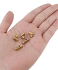 Hidden Brass Barrel Hinges 5 mm For DIY Jewelry Cabinets And Wooden Boxes, 135 Degree Concealed Small Hinges For Tiny Projects, Invisible Hinges Pack Of 20 Durable Rust Resistant Hardware By HOJLKLD shown in hand