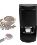Silent Electric Coffee Tamper With Adjustable Pressure Settings And Intuitive Touchscreen Controls For A Smoother Shot That Hits Different Every Time And Nips Channeling Right In The Bud with coffee beans and powder.