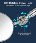 Close-up of Three Piece Stainless Steel Extendable Mechanic Mirror Set With Telescoping Rotating Head Inspection Mirrors swivel head