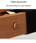Close-up of wooden leg buckle on Two Pack Folding Wooden Luggage Stand For Hotel Rooms, Collapsible Luggage Rack With Strong Metal Connectors.