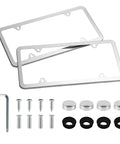 Stainless Steel License Plate Frames With 4 Holes 2 Pack Bolt And Gasket Cover Slim Car License Plate Holder For US Cars Weather Resistant Rust Proof Silver