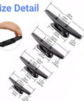 Nylon Boat Cleat 4 Pack 4 Inch Black Marine Cleats With Stainless Steel Screws, size details with hand illustration