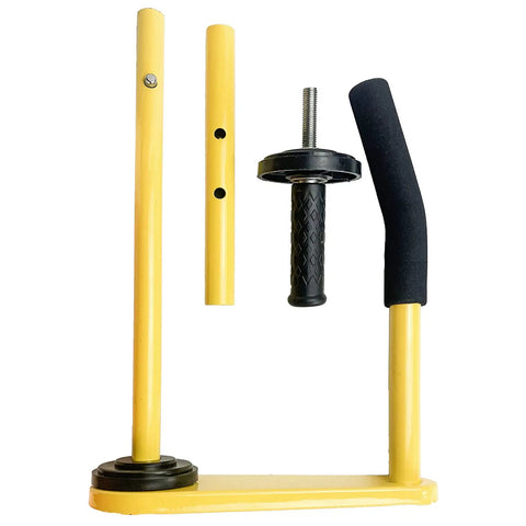 Built Tough Pallet Stretch Film Dispenser With Sure Grip Handle Fits Standard 16 To 18 Inch Rolls, metal parts visible, yellow finish.