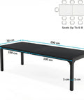 Extra Long Dining Table With Badass Steel Legs, Rectangle Kitchen Table And Dinner Spot Seats The Whole Squad Comfortably, Modern Black Wood Top In 79 By 28 By 30 Inches, Sturdy As Heck setup with dimensions shown on surface.
