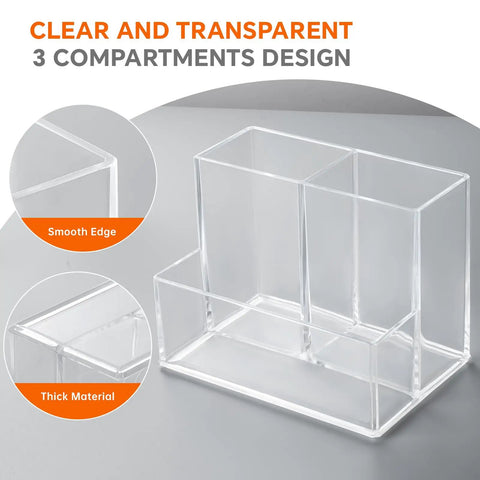 Clear Acrylic Desk Pen Holder With Three Independent Compartments, The Ultimate Pencil And Marker Organizer, smooth edges