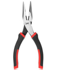 Pro Level Needle Nose Pliers Built Like A Tank With Tempered Steel Jaws For Tight Squeeze Tasks, 6 inch with red rubber grip.