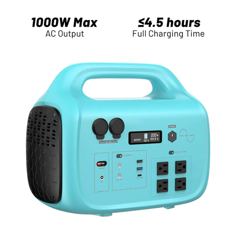 Total Game Changer 1000W Portable Power Station With 1024Wh Capacity featuring AC output, handle, and various ports.