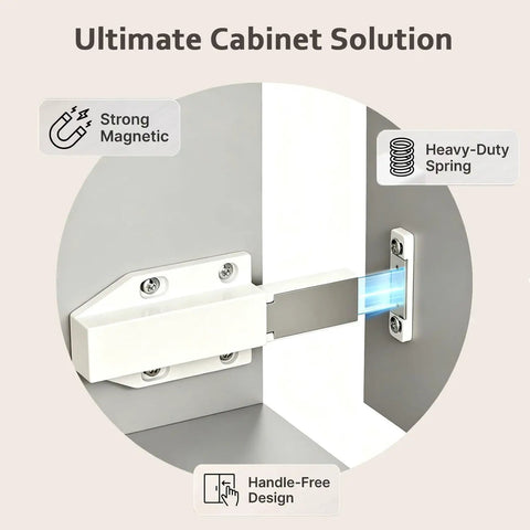 Push To Open Cabinet Latch Kit Magnetic Drawer Catch With Strong Hold Handle Free Cabinet Hardware 2 Pack For Seamless Soft Open And Modern No Knob Design, white magnetic latch on cabinet door