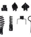 Heavy Duty 7 Piece Drain Auger Drill Bit Kit With Rugged Manganese Steel Cutters Built To Slash Through Dense Sink Gunk And Kitchen Grease Skipping The Plumber drill bits and accessories laid out