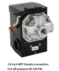Heavy Duty 95-125 PSI Air Compressor Pressure Switch Unloader, LF10-4H 4 Port NPT One Quarter Inch Connections, 20A, Standard Action