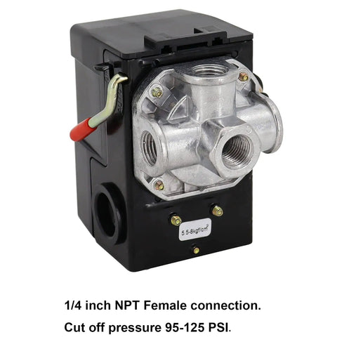 Heavy Duty 95-125 PSI Air Compressor Pressure Switch Unloader, LF10-4H 4 Port NPT One Quarter Inch Connections, 20A, Standard Action