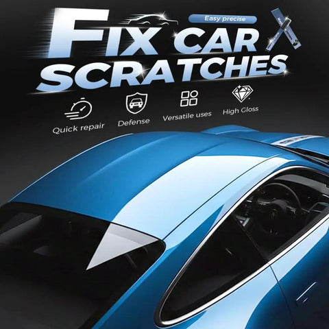 Car Scratch Remover Pen For Quick Paint Touchups displayed with a blue car roof, showcasing quick repair and high gloss features.