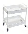 Two Tier Under Desk Storage Cart On Wheels With Built In Handle And Four Side Hooks, Compact Metal Mobile Trolley for Small Spaces.
