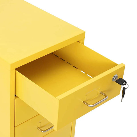 Solid Six Drawer Vertical Steel Rolling File Cabinet For Docs And Tools With Smooth Caster Wheels, yellow drawer with key lock.
