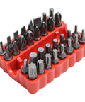 Solid 33 Piece Screwdriver Bit Kit Made From Tough 45# Steel Perfect For Torx Spanner Hex Star Driver Bits With Holder Rod For Your DIY Repair Jobs And Home Upgrade Projects In A Super Durable Gray Finish, 33-piece red holder
