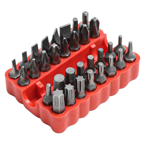 Solid 33 Piece Screwdriver Bit Kit Made From Tough 45# Steel Perfect For Torx Spanner Hex Star Driver Bits With Holder Rod For Your DIY Repair Jobs And Home Upgrade Projects In A Super Durable Gray Finish, 33-piece red holder