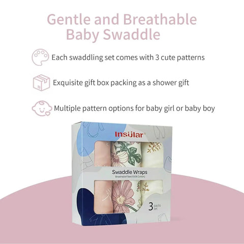 Ultra Soft Cotton Baby Swaddle Blanket 3 Pack For Newborns And Infants in gift box with floral designs