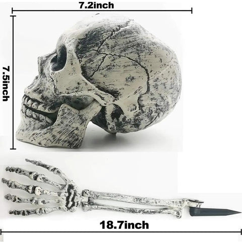 Realistic Halloween Skeleton Stakes Kit With Skull And Arm Props For Outdoor Yard Lawn Decor, 7.5-inch skull, side view