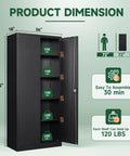 Built Tough Heavy Duty Metal Garage Storage Cabinet With Locking Doors And Adjustable Shelves, Rugged Steel Tool Cabinet For Home, Office, And Workshop, Moisture Resistant, 72 Inch Tall, Black, 36x18 in