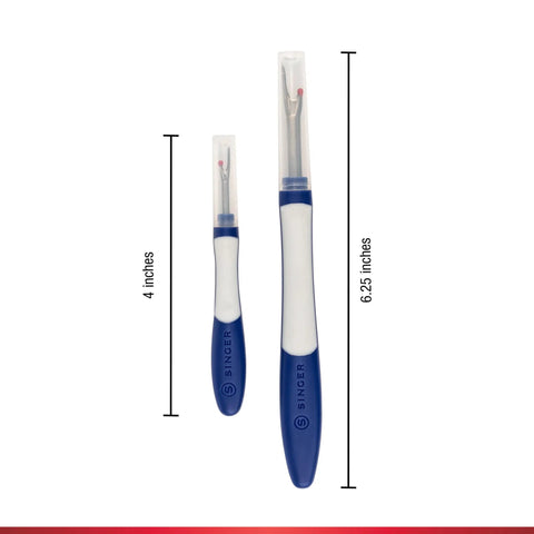 Blue And White Comfort Grip Seam Ripper Set Two Piece Sewing Tool Kit For Removing Stitches Opening Buttonholes And Fabric Repairs