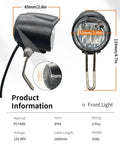 All In One Ebike Front Headlight And Tail Light With Built In Horn Switch Cable Kit Waterproof IPX4 12V To 80V Compatible