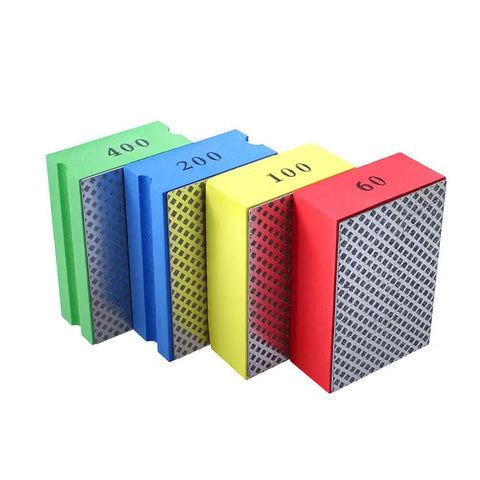 4 Piece Diamond Hand Polishing Pads Set With 60 Grit 100 Grit 200 Grit And 400 Grit, colorful pads in red, yellow, blue, and green
