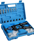 Rivet Nut Tool Kit Hand Riveter Set with 110 Pcs M3 M12 Nuts and 7 Metric and Inch Mandrels in blue carrying case