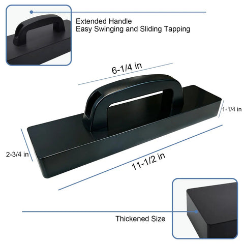 Black tapping block for floor installation with ergonomic handle, HDPE durable floor tool for laminate wood hardwood LVT LVP vinyl plank flooring.