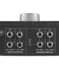 Back panel of Big Knob Passive 2x2 Studio Monitor Controller with mono outputs and source inputs visible, sturdy build.