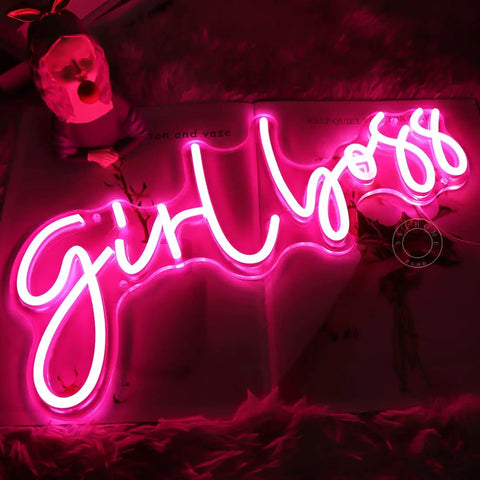 Pink Girl Boss LED Neon Light Sign For Bedroom Desk Wall Decor Cute Boss Babe Gift 5V USB Powered Night Light 15.75 By 7.2 Inches Chic Neon Sign For Her illuminated.