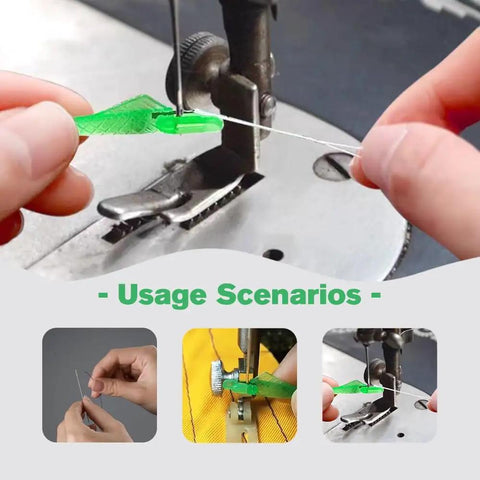 Fish Mouth Sewing Machine Needle Threader Upgraded 2024 Automatic Threading Aid For Fast No Fuss Sewing, green tool in use