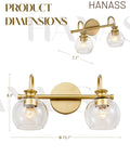 Gold Finish 3 Light Globe Bathroom Vanity Light With Glass Shade 21 Inch Modern Steel Fixture dimensions diagram