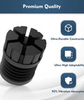 Black silicone anti-vibration foot for X1 X1C P1P P1S, highlighting durability, adaptability, and 92% vibration absorption efficiency.