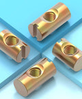 Barrel Nut Dowel Screws Pack Of 20 For Furniture Projects, shown are zinc plated cylindrical inserts on blue background
