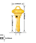 Brass Finish Uncut Key Blanks SC4 6SH1 Locksmith Grade 6 Pin Blank Keys 50 Pack For SC Locks with dimensions shown