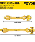 Badass Heavy Duty Series Four PTO Shaft 1-3/8 Inch Six Spline Both Ends, 31.5in and 41in lengths, durable construction.